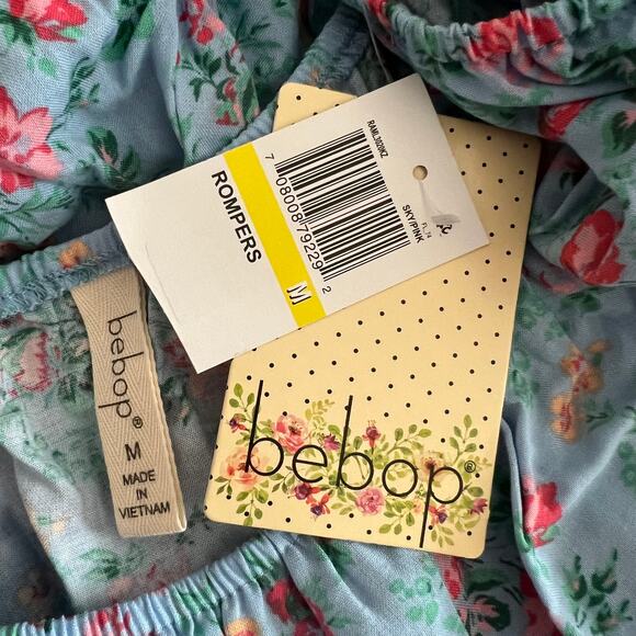 Bepop Sky/Pink Floral Elbow Sleeve Romper, M - Picture 5 of 7